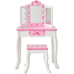 Teamson Kids White and Pink Sweethearts Print Gisele Medium Vanity and stool - thumbnail 4