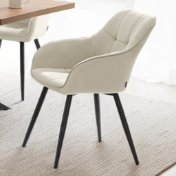 tectake Marilyn Cream Black Quilted Velvet Dining Chair with Armrest Set of 2