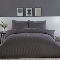 Pimlico Charcoal Super King Size Satin Stripe Duvet Set