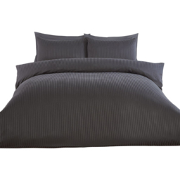 Pimlico Charcoal Super King Size Satin Stripe Duvet Set - thumbnail 2