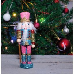 St Helens Multicolour Nutcracker with Pink Hat Christmas Tree Decoration 13cm - thumbnail 4