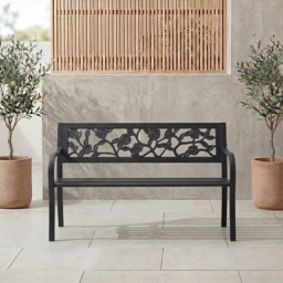 Garden Vida Black 3 Seater Rose Style Steel Garden Bench - thumbnail 3