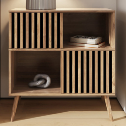 GFW Rowan Oak 2 Drawer 2 Shelf Louvered Compact Sideboard