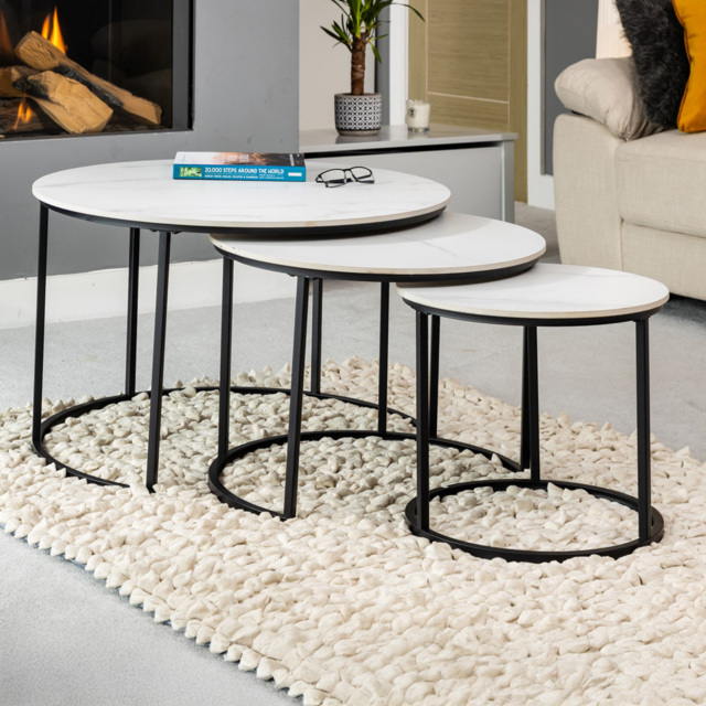 Artemis Home Orbis White Marble Effect Nest of Table Set of 3 - image 1