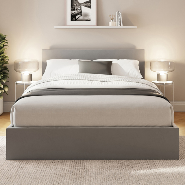 GFW Charcoal Grey Double Velvet End Lift Ottoman Bed with Memory Pocket Spring Mattress - image 1