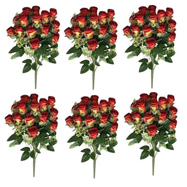 Leaf Red Rose Artificial Flower Bunch 52cm 6 Pack - image 1