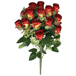 Leaf Red Rose Artificial Flower Bunch 52cm 6 Pack - thumbnail 2