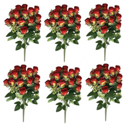 Leaf Red Rose Artificial Flower Bunch 52cm 6 Pack - thumbnail 1