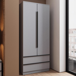 FWStyle Lania 2 Door 2 Drawer Dark Grey Scalloped Wardrobe - thumbnail 1
