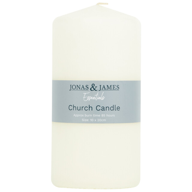 Jonas and James Essentials Church Candle White 85hr 10 x 20cm - image 1