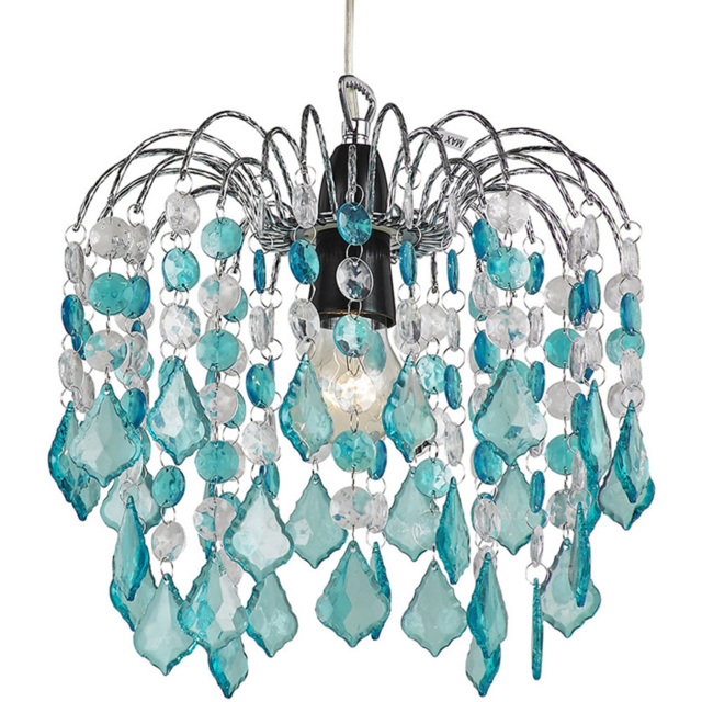 Happy Homewares Teal Acrylic Easy Fit Ceiling Pendant Shade with Chrome Metal Frame - image 1