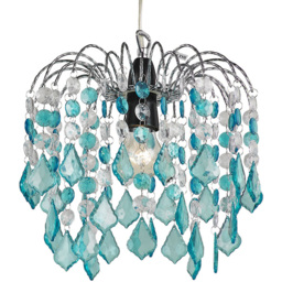 Happy Homewares Teal Acrylic Easy Fit Ceiling Pendant Shade with Chrome Metal Frame