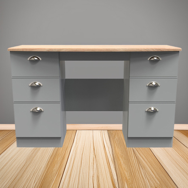 Crowndale Victoria Dusk Grey and Oak 6 Drawer Vanity Desk - image 1
