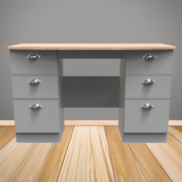 Crowndale Victoria Dusk Grey and Oak 6 Drawer Vanity Desk - thumbnail 1
