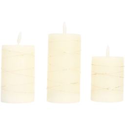 Set of 3 LED Pillar Candles with String Light White - thumbnail 3
