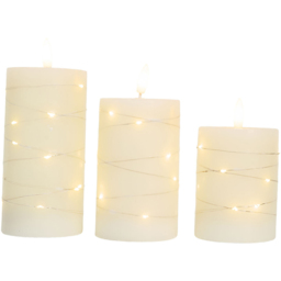 Set of 3 LED Pillar Candles with String Light White - thumbnail 2