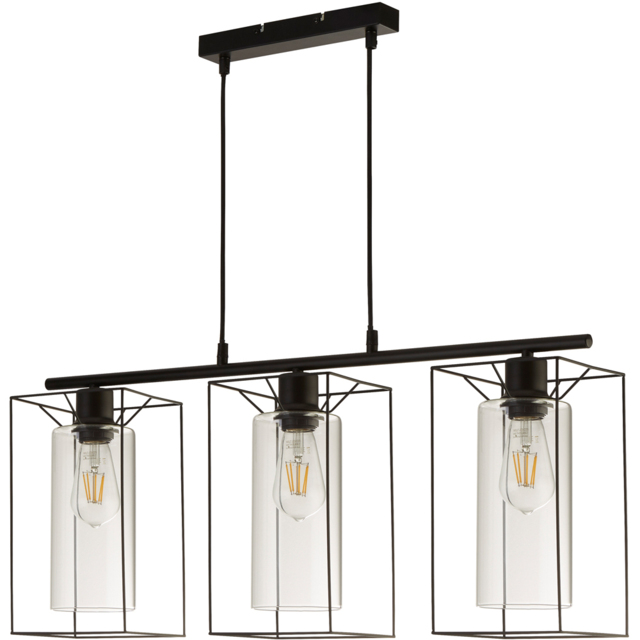Lighting Collection 3 light Bar Black Frame Clear Inner Glass Pendant Light - image 1