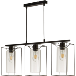 Lighting Collection 3 light Bar Black Frame Clear Inner Glass Pendant Light - thumbnail 1
