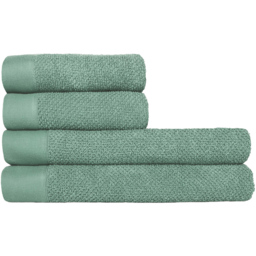 furn. Textured Cotton Smoke Green Hand Towels and Bath Sheets Set of 4