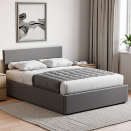 Vida Designs Veronica Double Dark Grey Linen Ottoman Bed