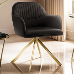 tectake Black and Gold Velvet Swivel Accent Lounge Armchair
