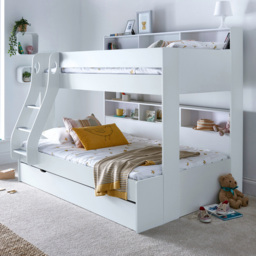 Bedmaster Oliver White Triple Sleeper Single Drawer Bunk Bed with Orthopaedic Mattresses
