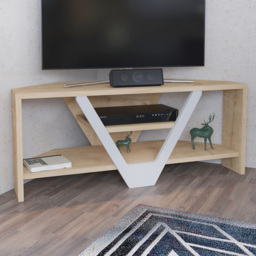 Decorotika Karin Oak and White 2 Shelf Corner TV Unit