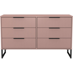 Crowndale Fluted 6 Drawer Kobe Pink Wide Chest of Drawers Ready Assembled - thumbnail 2