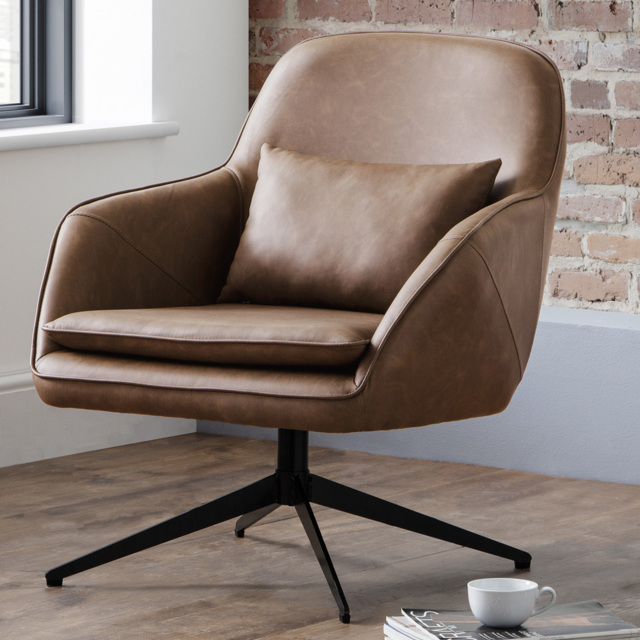 Julian Bowen Bowery Brown Faux Leather Swivel Chair - image 1