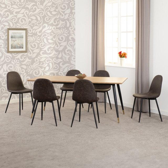 Seconique Hamilton Athens Oak Effect PU 6 Seater Dining Table Set Brown - image 1