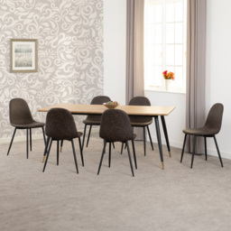 Seconique Hamilton Athens Oak Effect PU 6 Seater Dining Table Set Brown
