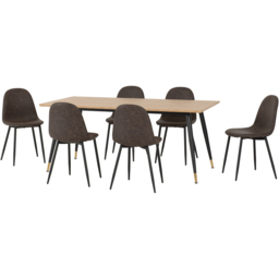 Seconique Hamilton Athens Oak Effect PU 6 Seater Dining Table Set Brown - thumbnail 2