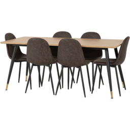 Seconique Hamilton Athens Oak Effect PU 6 Seater Dining Table Set Brown - thumbnail 3