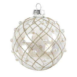 Glitter Pearl Gold Beaded Bauble - thumbnail 2