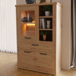 Florence Corona 3 Door Single Drawer 3 Shelf Artisan Oak Display Cabinet