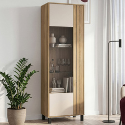 Florence Grafton Single Door Cream and Oak Glass Display Cabinet