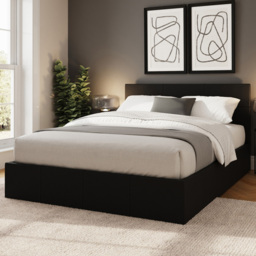 GFW Double Black Faux Leather Side Lift Ottoman Bed with Bonnell Mattress - thumbnail 1