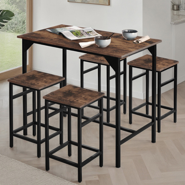 Tectake Edinburgh 4 Seater Bar Table Set Rustic Dark Wood - image 1