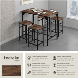 Tectake Edinburgh 4 Seater Bar Table Set Rustic Dark Wood - thumbnail 3