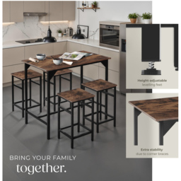 Tectake Edinburgh 4 Seater Bar Table Set Rustic Dark Wood - thumbnail 4