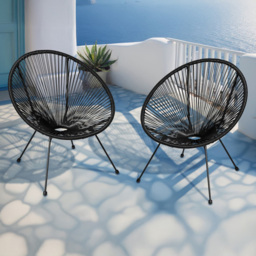tectake Set of 2 Black Retro Design Garden Chair - thumbnail 1