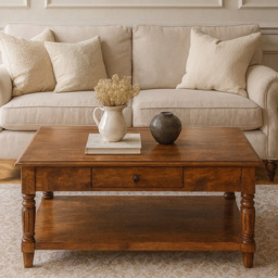 Artisan Furniture Chestnut 2 Drawer Single Shelf Solid Wood Turned-leg Coffee Table