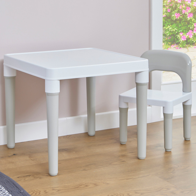 Liberty House Toys Kids White and Grey Plastic Table and Single Chair Set - image 1