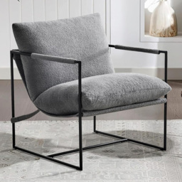 Luca Grey Boucle Fabric Lounge Chair with Metal Frame