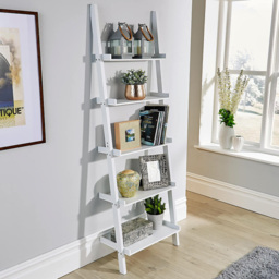 Home Source 5 Tier White Ladder Shelf Storage