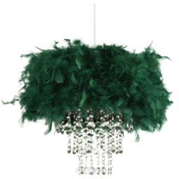 Happy Homewares Green Feather Ceiling Pendant Shade with Transparent Acrylic Droplets