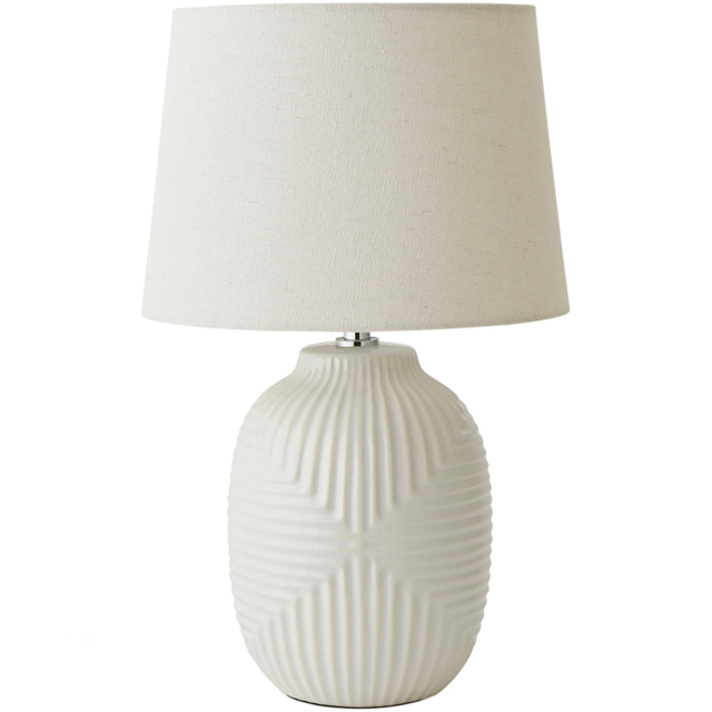 ValueLights Harrison Taper Shade White Geo Ribbed Gloss Medium Table Lamp - image 1