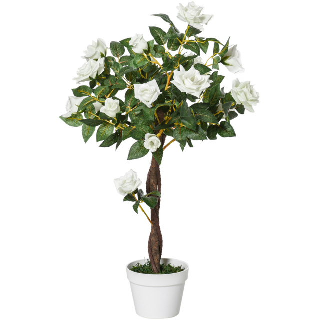 Outsunny White Flowers Rose Tree Artificial Plant In Pot 3ft - image 1