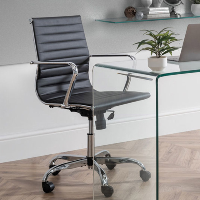 Julian Bowen Gio Black and Chrome Faux Leather Swivel Office Chair - image 1