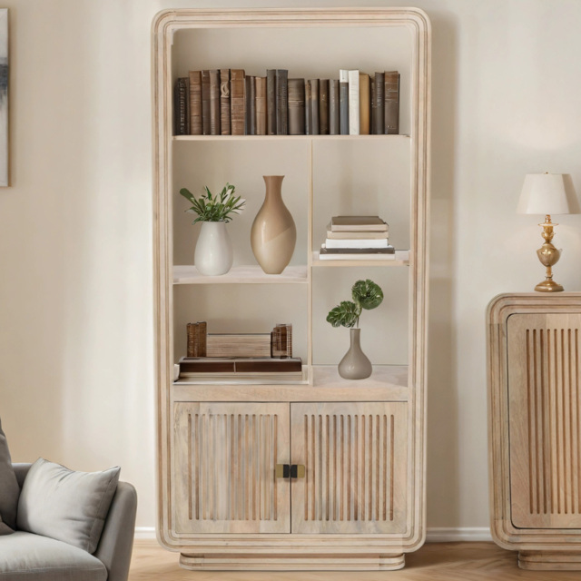Brooklyn Hudson 2 Door 5 Shelf Carved Mango Wood Bookcase - image 1